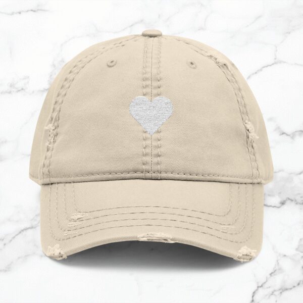 Distressed Hat with Heart Embroidery, Casual Style, Perfect Gift, Everyday Wear, Trendy Headwear - Image 5