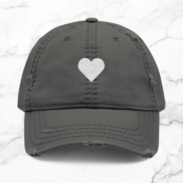 Distressed Hat with Heart Embroidery, Casual Style, Perfect Gift, Everyday Wear, Trendy Headwear