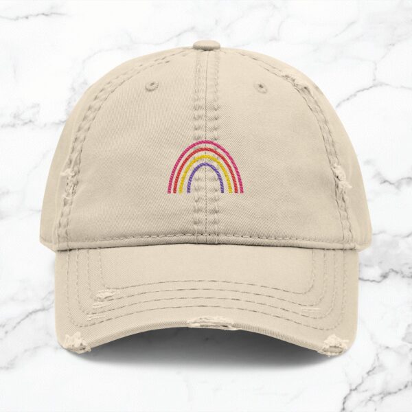 Rainbow Embroidered Distressed Hat, Trendy Baseball Cap for Men & Women, Gift for Mother's Day, Summer Accessory, Casual Style - Image 9