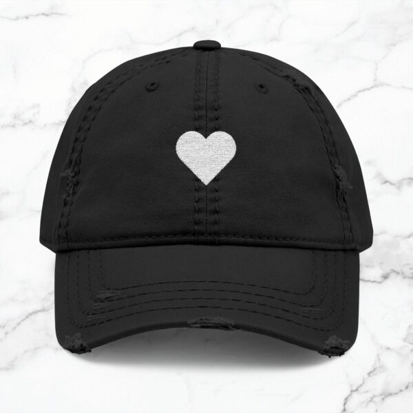 Distressed Hat with Heart Embroidery, Casual Style, Perfect Gift, Everyday Wear, Trendy Headwear - Image 3