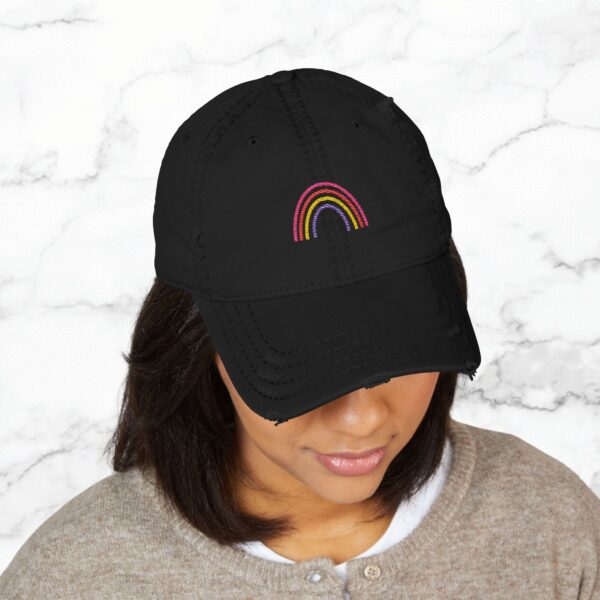 Rainbow Embroidered Distressed Hat, Trendy Baseball Cap for Men & Women, Gift for Mother's Day, Summer Accessory, Casual Style - Image 7