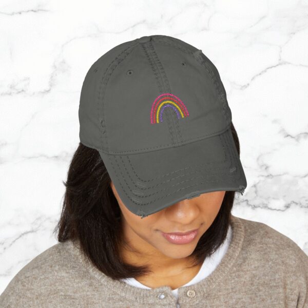 Rainbow Embroidered Distressed Hat, Trendy Baseball Cap for Men & Women, Gift for Mother's Day, Summer Accessory, Casual Style - Image 3