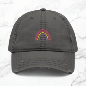 Rainbow Embroidered Distressed Hat, Trendy Baseball Cap for Men & Women, Gift for Mother's Day, Summer Accessory, Casual Style
