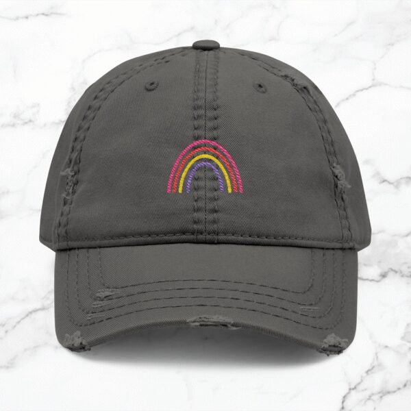 Rainbow Embroidered Distressed Hat, Trendy Baseball Cap for Men & Women, Gift for Mother's Day, Summer Accessory, Casual Style